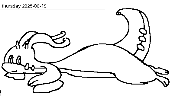 A doodle of a Goodra laying on their front.